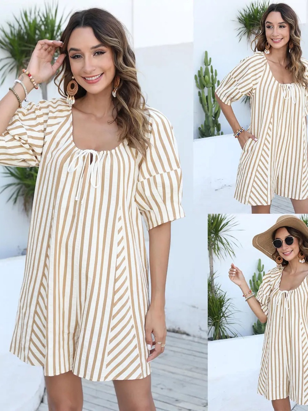 Women’s Stripe Easy Shift Oversized Short Sleeve Romper NWT SIZE M